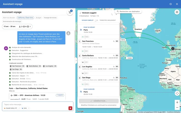 Le module IA de Facilitatrip en pleine requête
