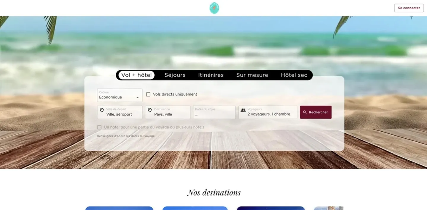Site de vente rendu par le CMS de Facilitatrip : recherche vol + hôtel