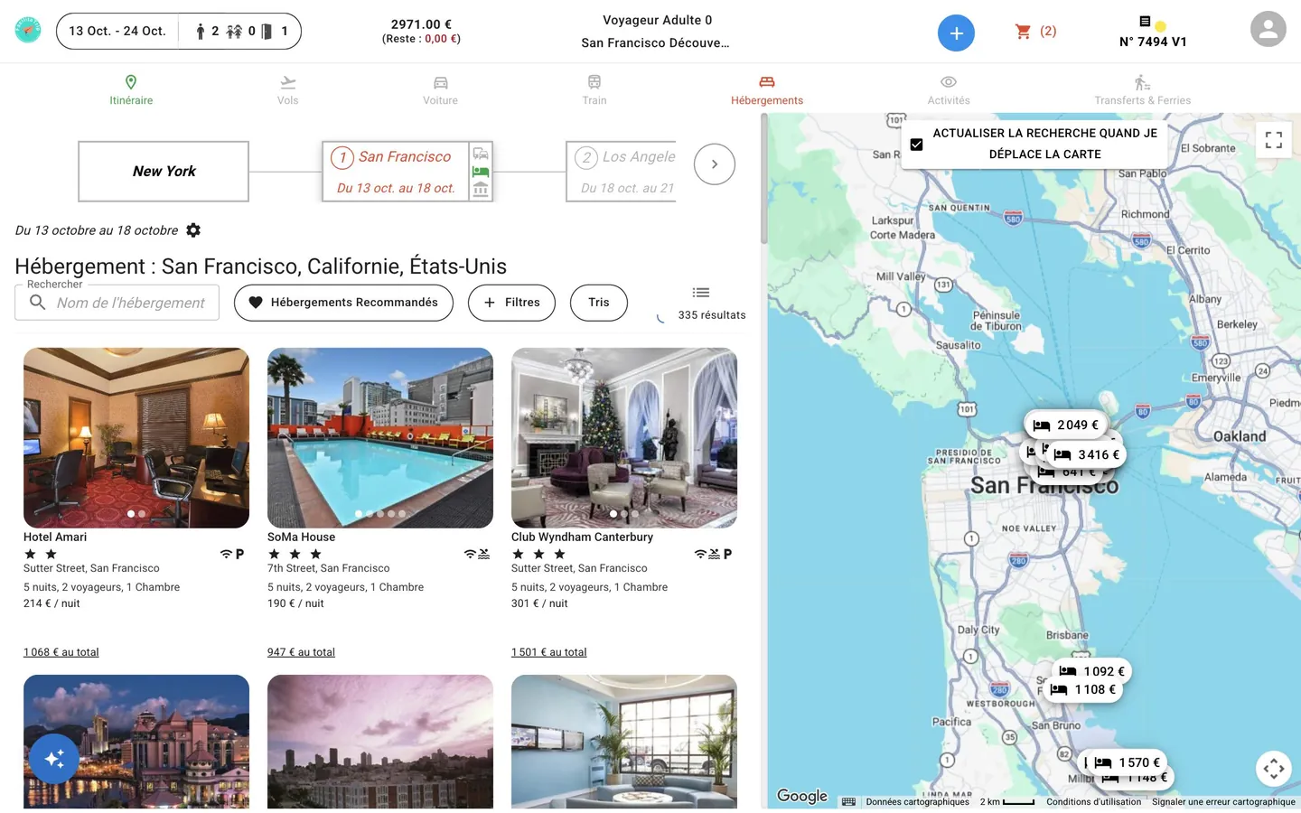 Recherche d’hébergements à San Francisco, avec la carte des prix