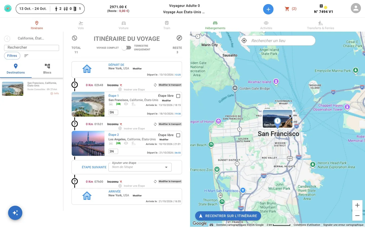 TripPlanner : itinéraire en étapes et carte